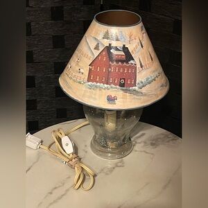 crazy mt. exclusive designs hand paint winter scene 10" lamp, metal shade set
